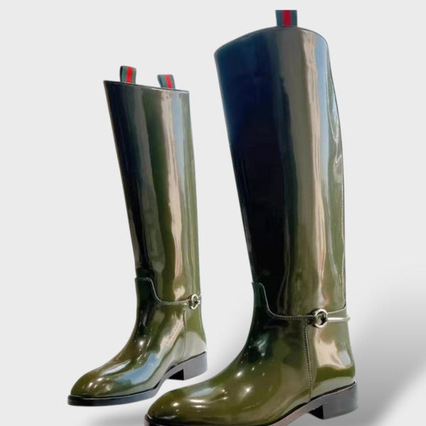 Women's Patent Knee-High Boots with Low Heel