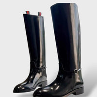 Women's Patent Knee-High Boots with Low Heel
