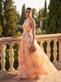 Aurora | Long Satin Dress with Halter Neckline