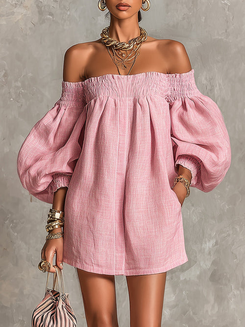 Violette | Pink A-line mini dress with puff sleeves