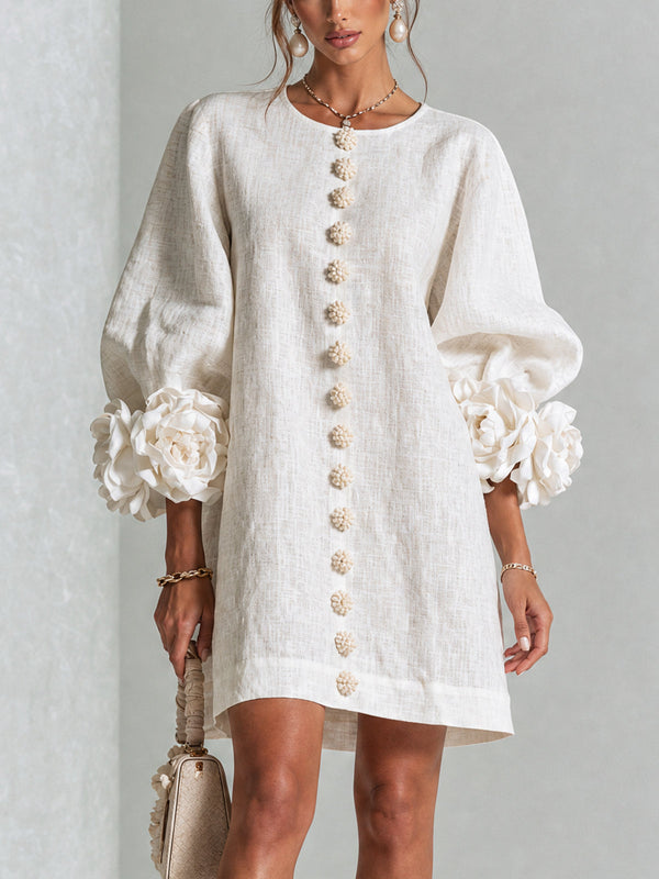 Laura | White Mini Dress with Floral Buttons™