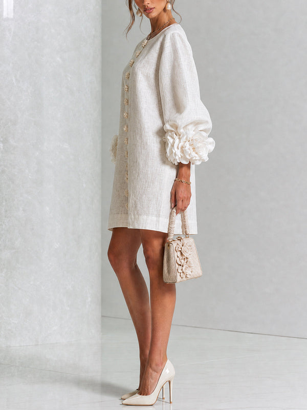 Laura | White Mini Dress with Floral Buttons™
