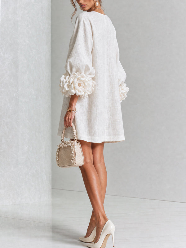 Laura | White Mini Dress with Floral Buttons™