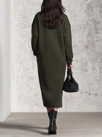 ARMY | ASYMMETRICAL HALF-ZIP FLEECE MIDI DRESS