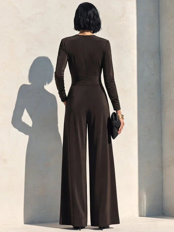 VALERIE | CHOCOLATE BROWN WRAP WIDE-LEG JUMPSUIT