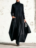 NOIR | HIGH-NECK OVERSIZED POCKET MAXI DRESS