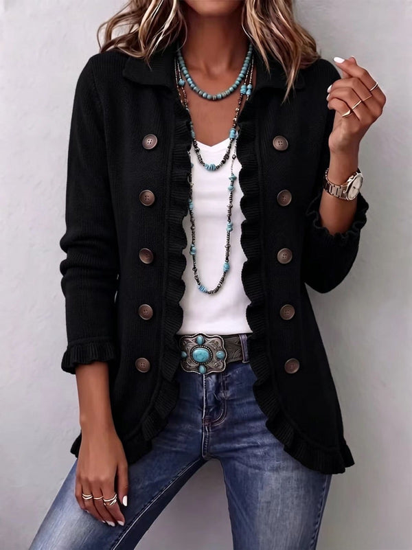 Zélie | Rib-Knit Ruffle Jacket in Deep Black™