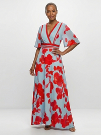 Floral Maxi Dress with V-Neck and Short Sleeves™