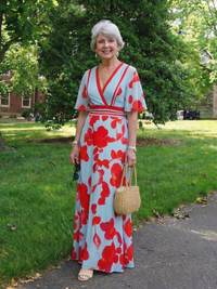 Floral Maxi Dress with V-Neck and Short Sleeves™