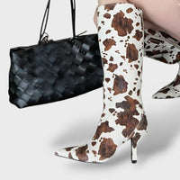 Women's Knee-High Leather Boots with Tapered Heel
