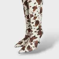 Women's Knee-High Leather Boots with Tapered Heel