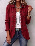 Marthe | Rib Knitted Ruby Red Cardigan with Ruffles™