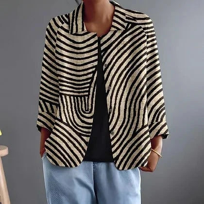 JONQUILLE | ABSTRACT CURVED-LINE BUTTON BLOUSE