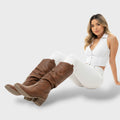 Women's Pleated Western Leather Boots with Block Heel™