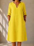 Sylvie | Airy Midi Dress with V Neckline in Yellow