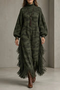 KARA | FRINGE DETAIL HIGH-NECK DRESS