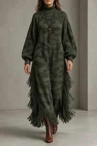 KARA | FRINGE DETAIL HIGH-NECK DRESS