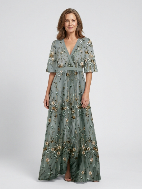 Violet & Grace | Floral Maxi Dress with V-Neck and Short Sleeves™