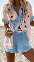 Luna | Summer Set in Pink with Blue Shorts