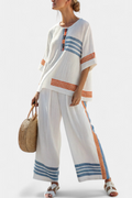 Emilia | Women's Set with Blue-Orange Striped Top