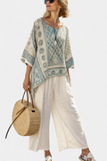 Eliza | Women's Set with Printed Blouse and Wide-Leg Trousers