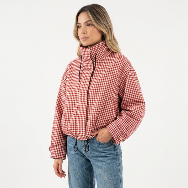 Cropped Plaid Zip Jacket