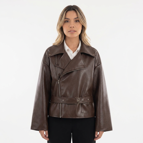 Cropped 3D-Texture Leather Jacket™