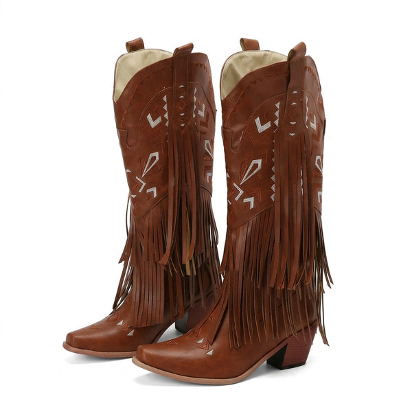 High-Heel Tassel Cowboy Boots