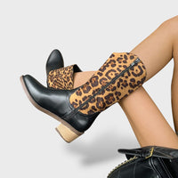 Women's Leopard Platform High-Heel Cowboy Boots