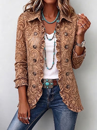Noémie | Retro Boho Brown Floral Ruffled Jacket™