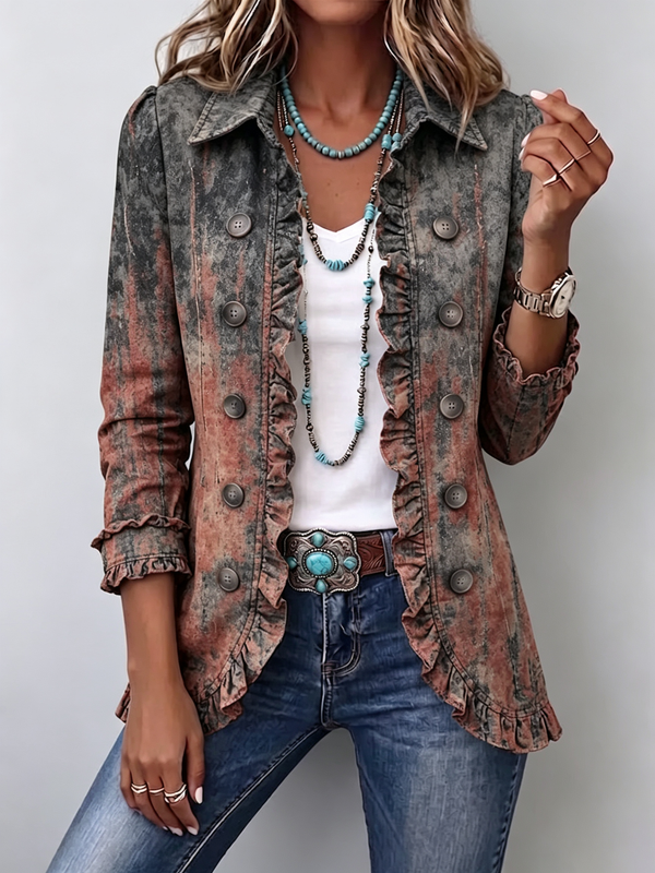 Flavie | Retro Gradient Embossed Ruffle Jacket™