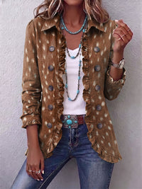 Hélène | Boho Jacket with Brown Animal Pattern and Ruffles™