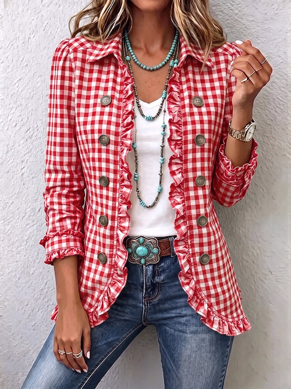 Julie | Vichy Plaid Ruffle Button Jacket™