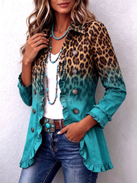 Béatrice | Turquoise Degrade Leopard Blazer with Ruffles™