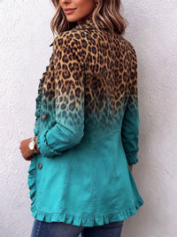 Béatrice | Turquoise Degrade Leopard Blazer with Ruffles™
