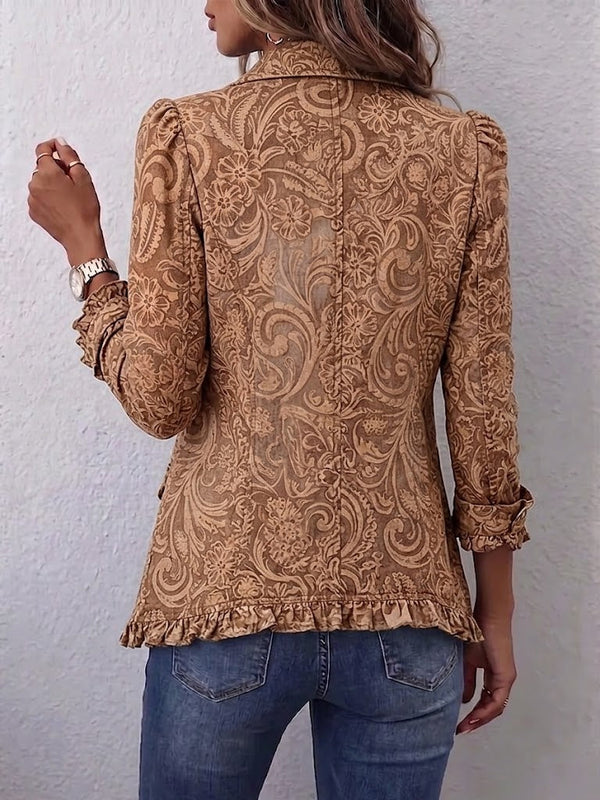 Noémie | Retro Boho Brown Floral Ruffled Jacket™