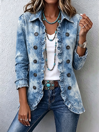 Guinevere | Retro Boho Botanical Jacket with Blue Gradient and Ruffles™