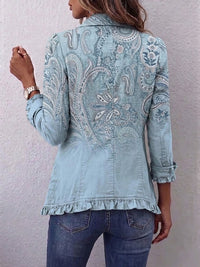 Émilie | Retro Blue Paisley Print Ruffle Jacket™
