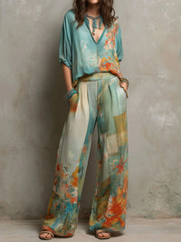 Perrine | Elegant Floral Wide-Leg Pant Set