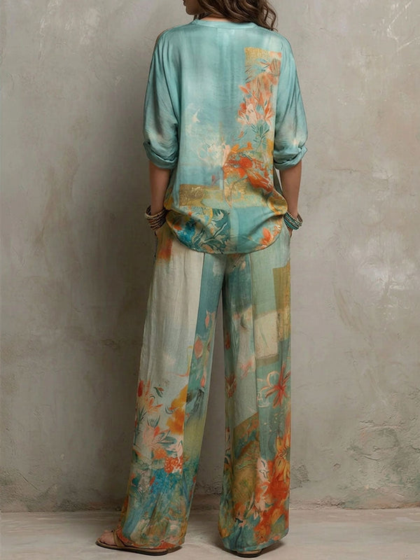 Perrine | Elegant Floral Wide-Leg Pant Set