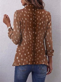 Hélène | Boho Jacket with Brown Animal Pattern and Ruffles™