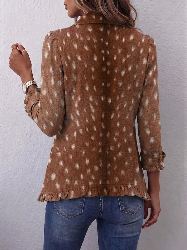 Hélène | Boho Jacket with Brown Animal Pattern and Ruffles™