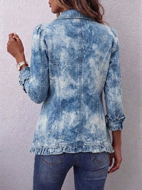 Guinevere | Retro Boho Botanical Jacket with Blue Gradient and Ruffles™