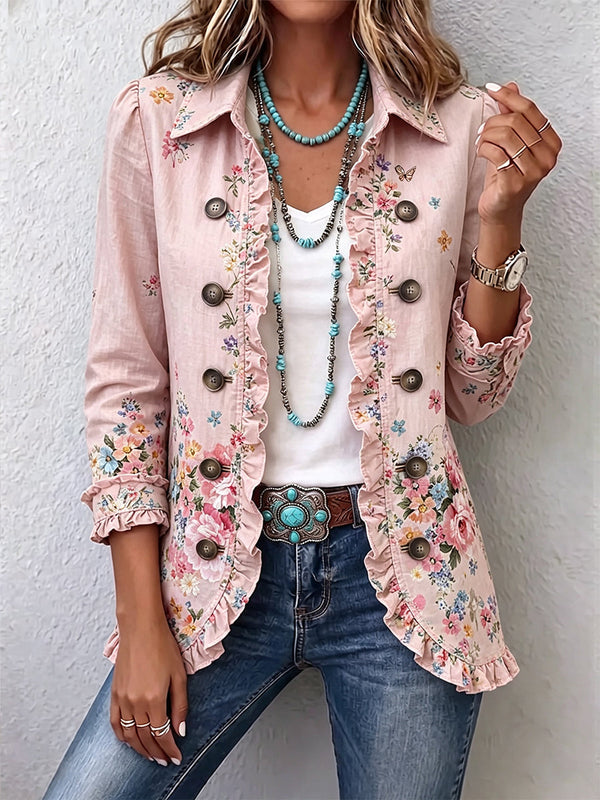 Martine | Pink Floral Ruffle Button-Up Jacket™