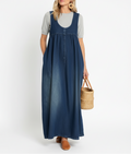 Karen | Long Denim Dress with Vintage Faded Effect