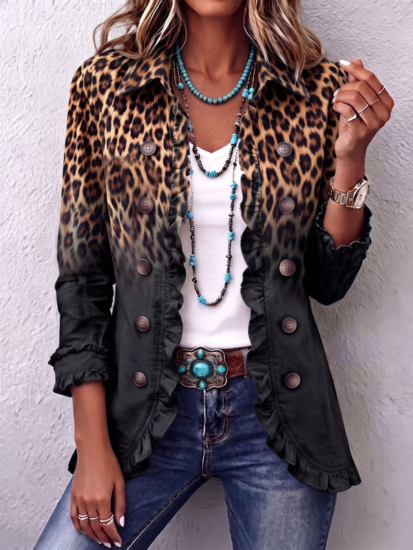 Valentine | Anthracite Degraded Leopard Blazer with Ruffles™