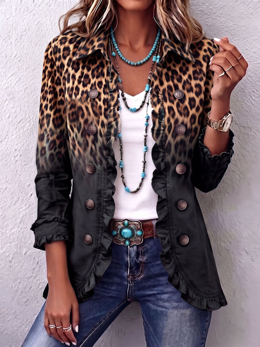 Valentine | Anthracite Degraded Leopard Blazer with Ruffles™