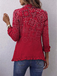 Gaëlle | Boho Jacket with Red Paisley Degrade Pattern and Ruffles™