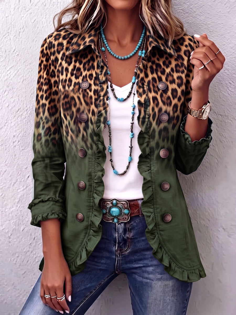Louise | Leopard Olive Degrade Blazer with Ruffles™