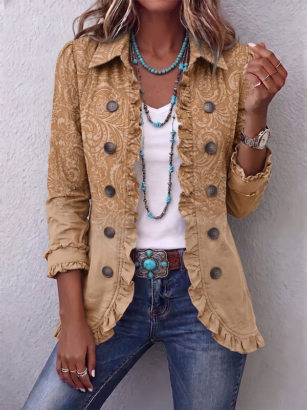 Claire | Western Jacket with Khaki Pattern and Ruffles™
